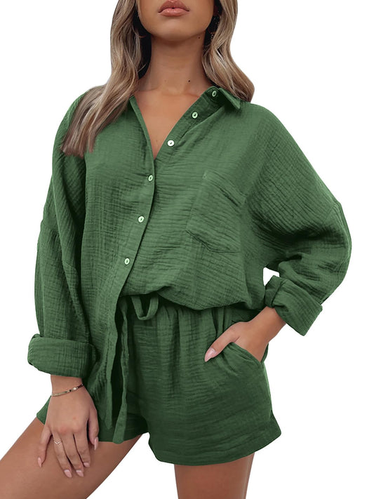Women Lounge Sets Long Sleeve Oversized Shirts And Shorts Tracksuit(BUY 2 FREE SHIPPING)