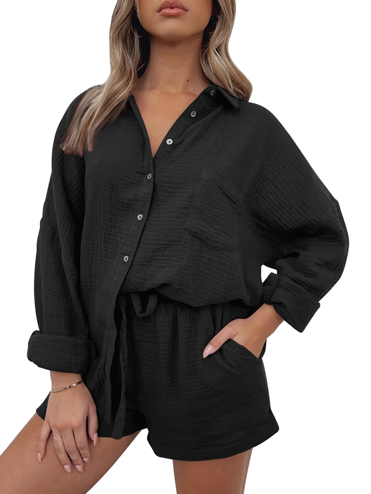 Women Lounge Sets Long Sleeve Oversized Shirts And Shorts Tracksuit(BUY 2 FREE SHIPPING)
