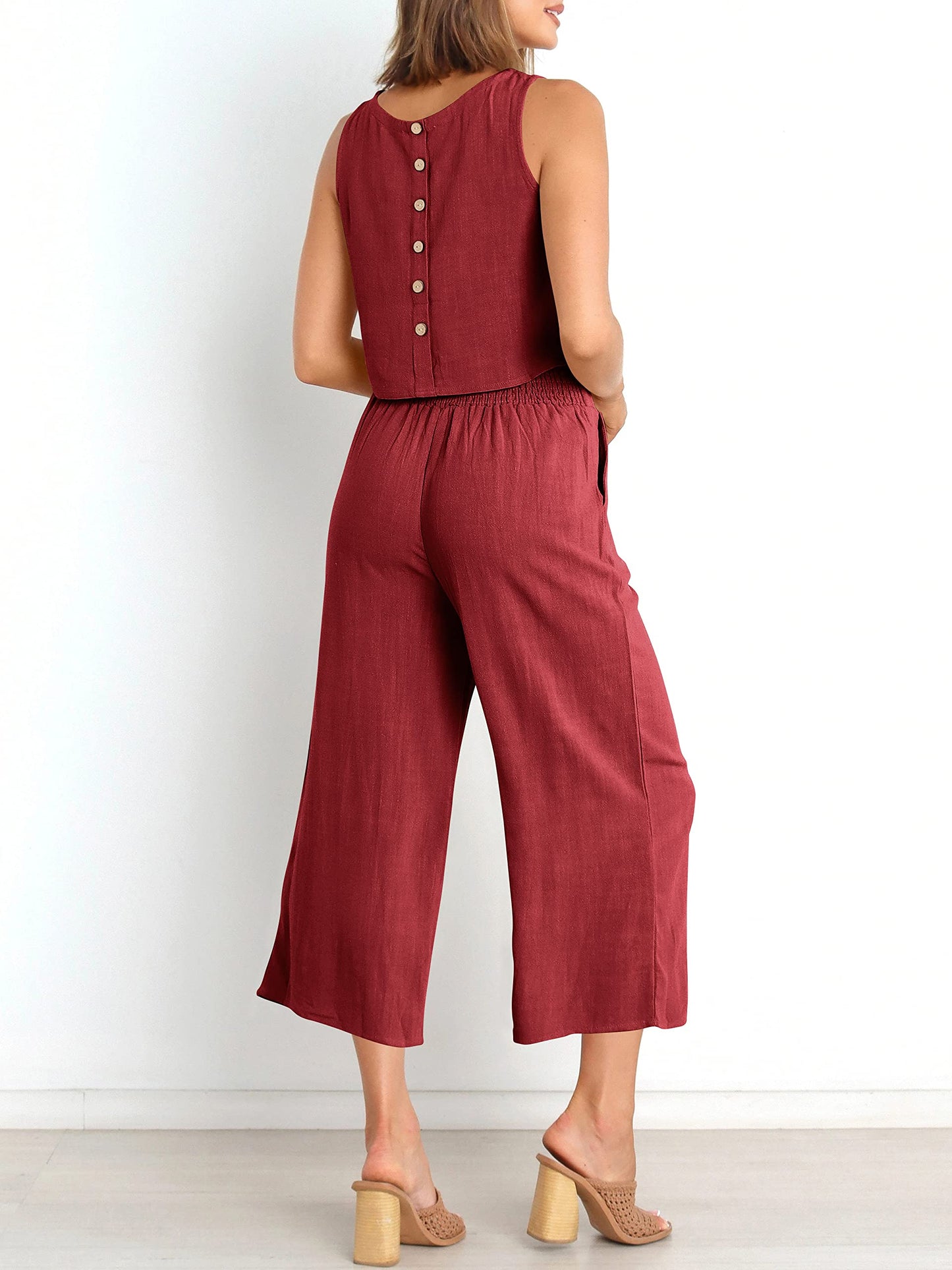 Sleeveless Tank Wide Leg Pants With Pockets