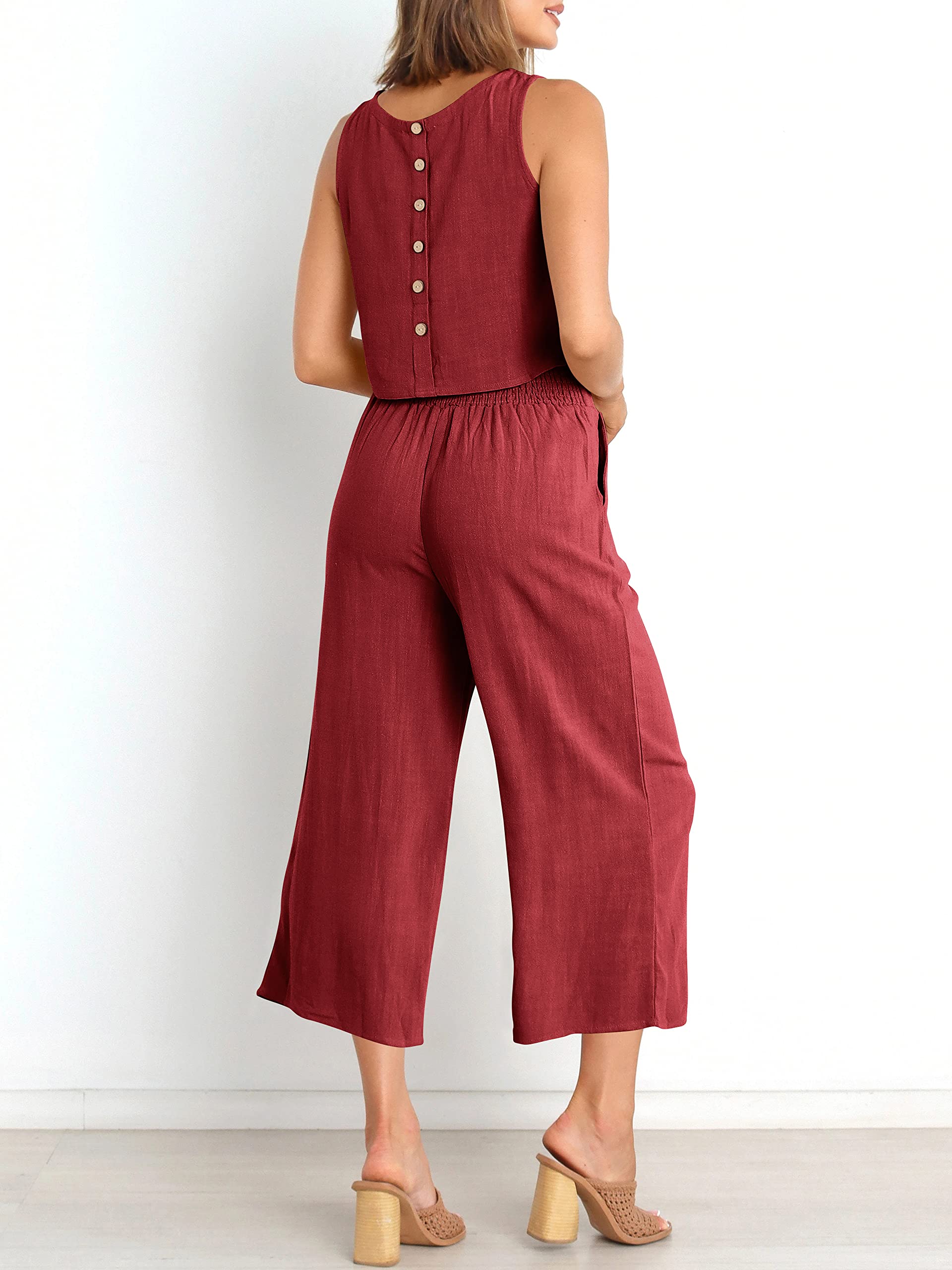 Sleeveless Tank Wide Leg Pants With Pockets