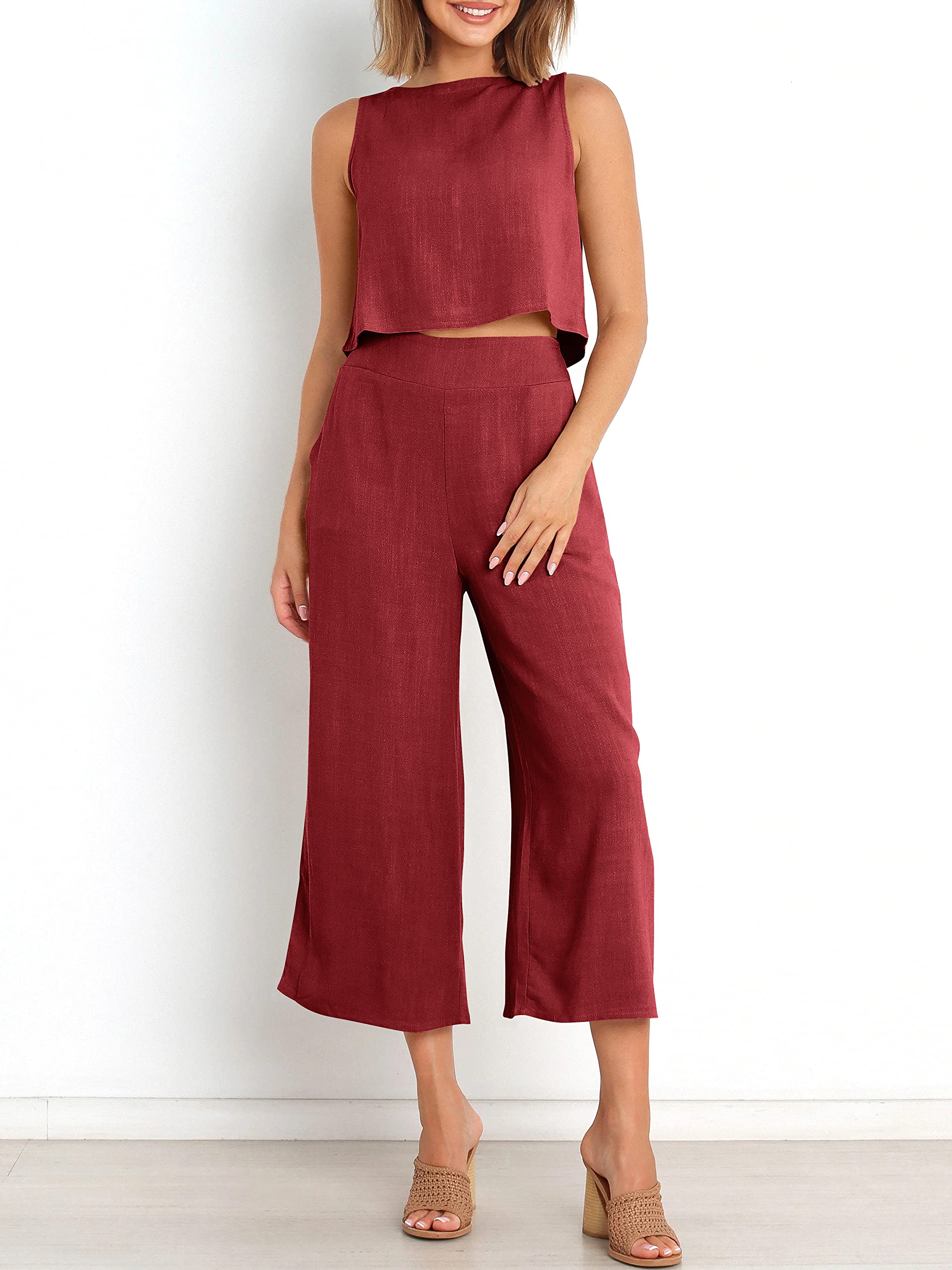 Sleeveless Tank Wide Leg Pants With Pockets