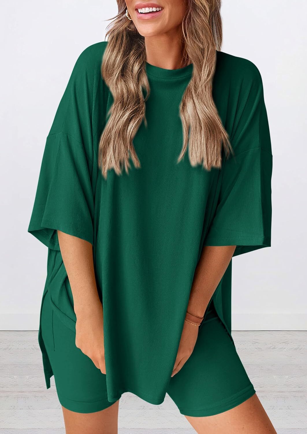 Special Sale🩷Women's Two Piece Lounge Set Casual Oversized Shirts Biker Shorts Matching Airport Travel Outfit