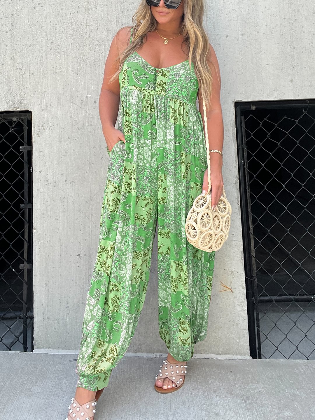 Patchwork Print Loose Jumpsuit (Buy 2 Free Shipping)