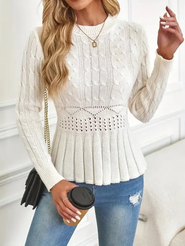 HOT SALE Women's Crew Neck Long Sleeve Chunky Knit Sweater