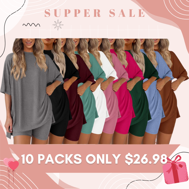 Special Sale🩷Women's Two Piece Lounge Set Casual Oversized Shirts Biker Shorts Matching Airport Travel Outfit