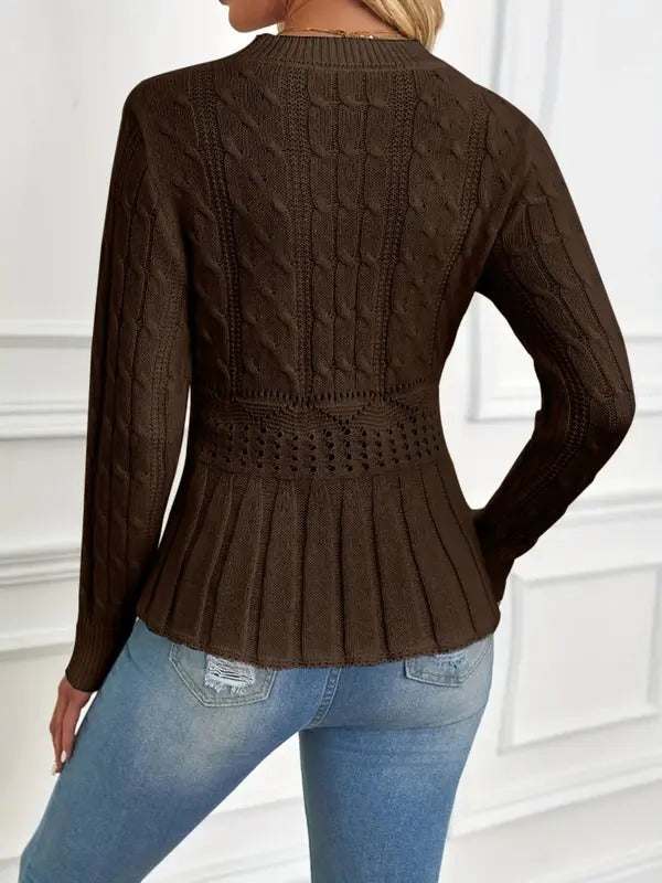 HOT SALE Women's Crew Neck Long Sleeve Chunky Knit Sweater
