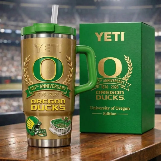 Limited Edition: Oregon Ducks 150th Anniversary Gold Yeti Tumbler (1876-2026)