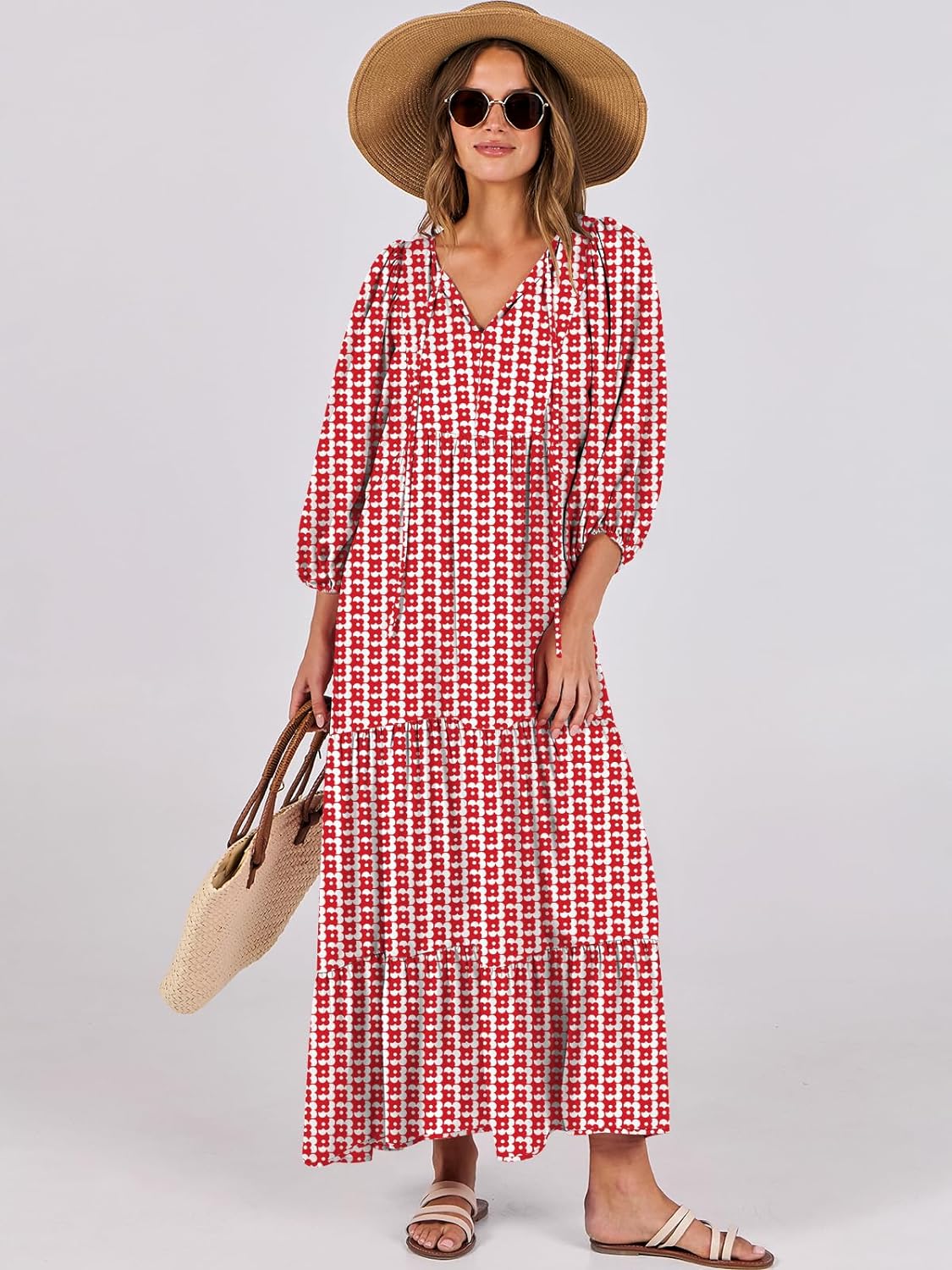 🌈Summer Hot - 💝Bohemian style V-neck puff sleeve floral maxi dress