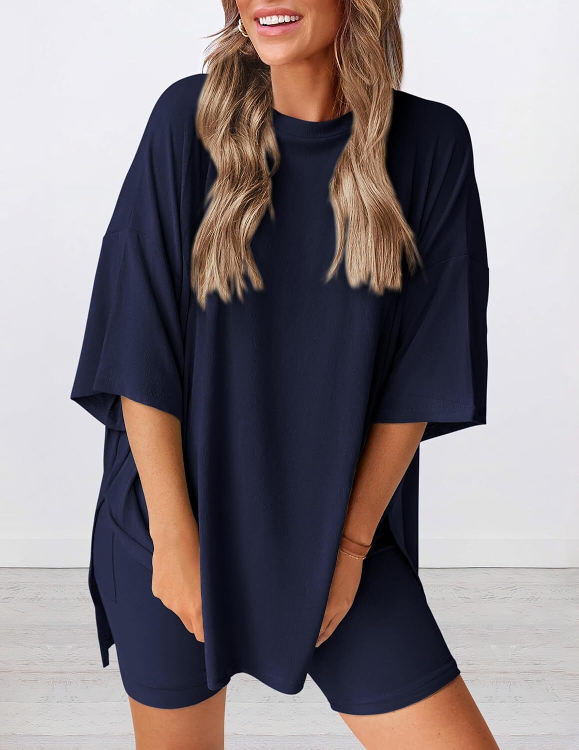 Special Sale🩷Women's Two Piece Lounge Set Casual Oversized Shirts Biker Shorts Matching Airport Travel Outfit