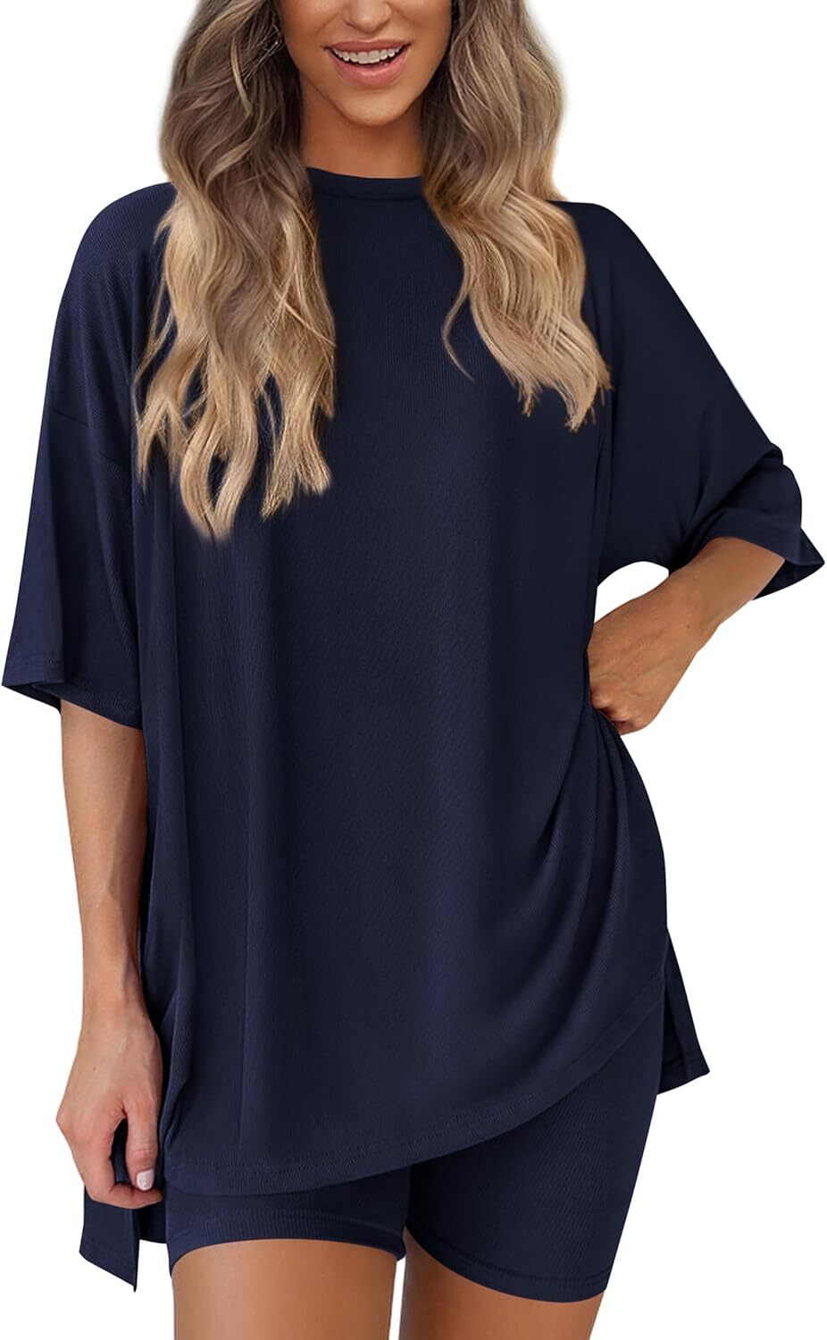 Special Sale🩷Women's Two Piece Lounge Set Casual Oversized Shirts Biker Shorts Matching Airport Travel Outfit