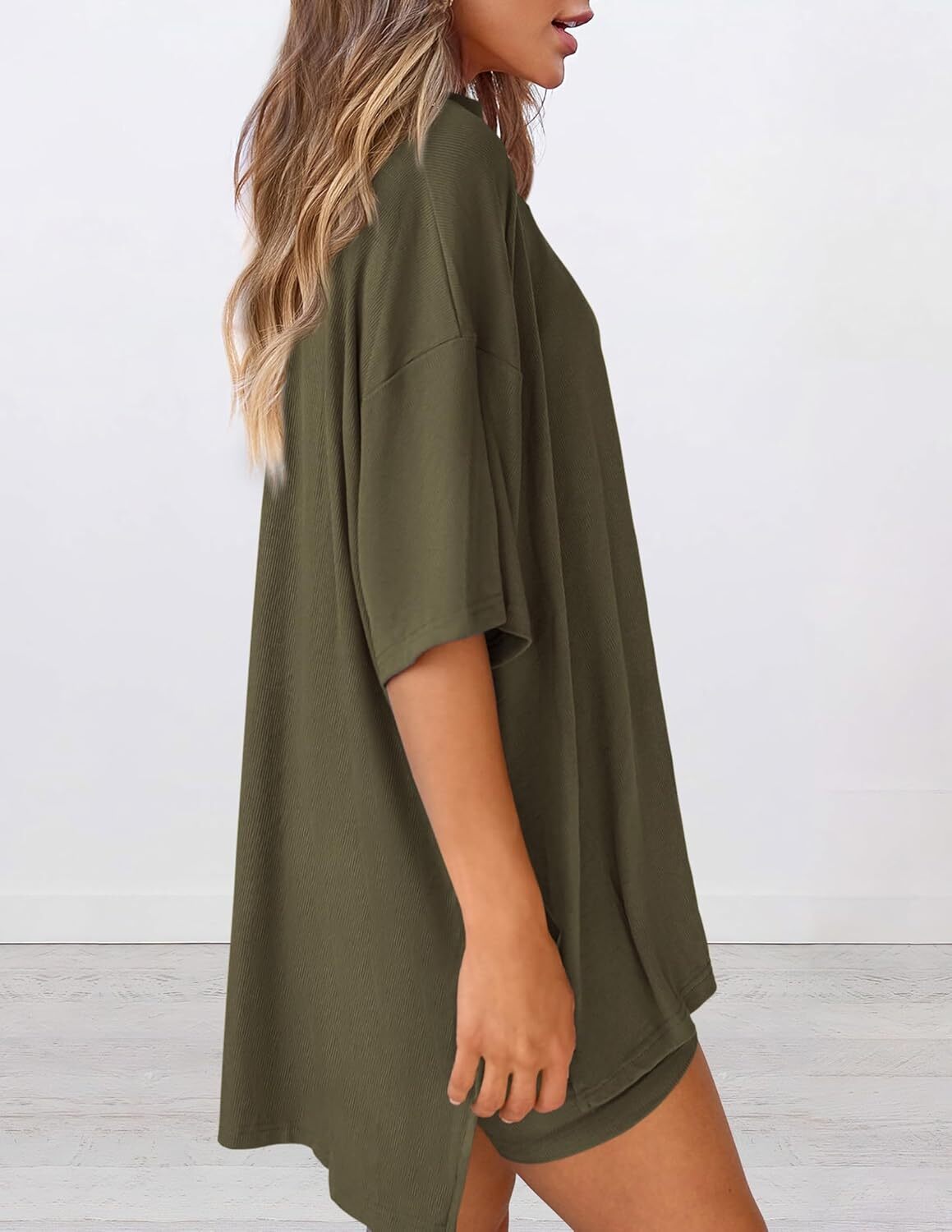 Special Sale🩷Women's Two Piece Lounge Set Casual Oversized Shirts Biker Shorts Matching Airport Travel Outfit