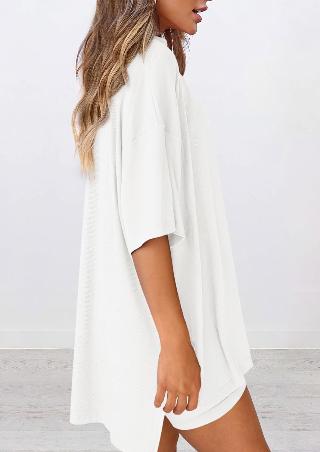 Special Sale🩷Women's Two Piece Lounge Set Casual Oversized Shirts Biker Shorts Matching Airport Travel Outfit