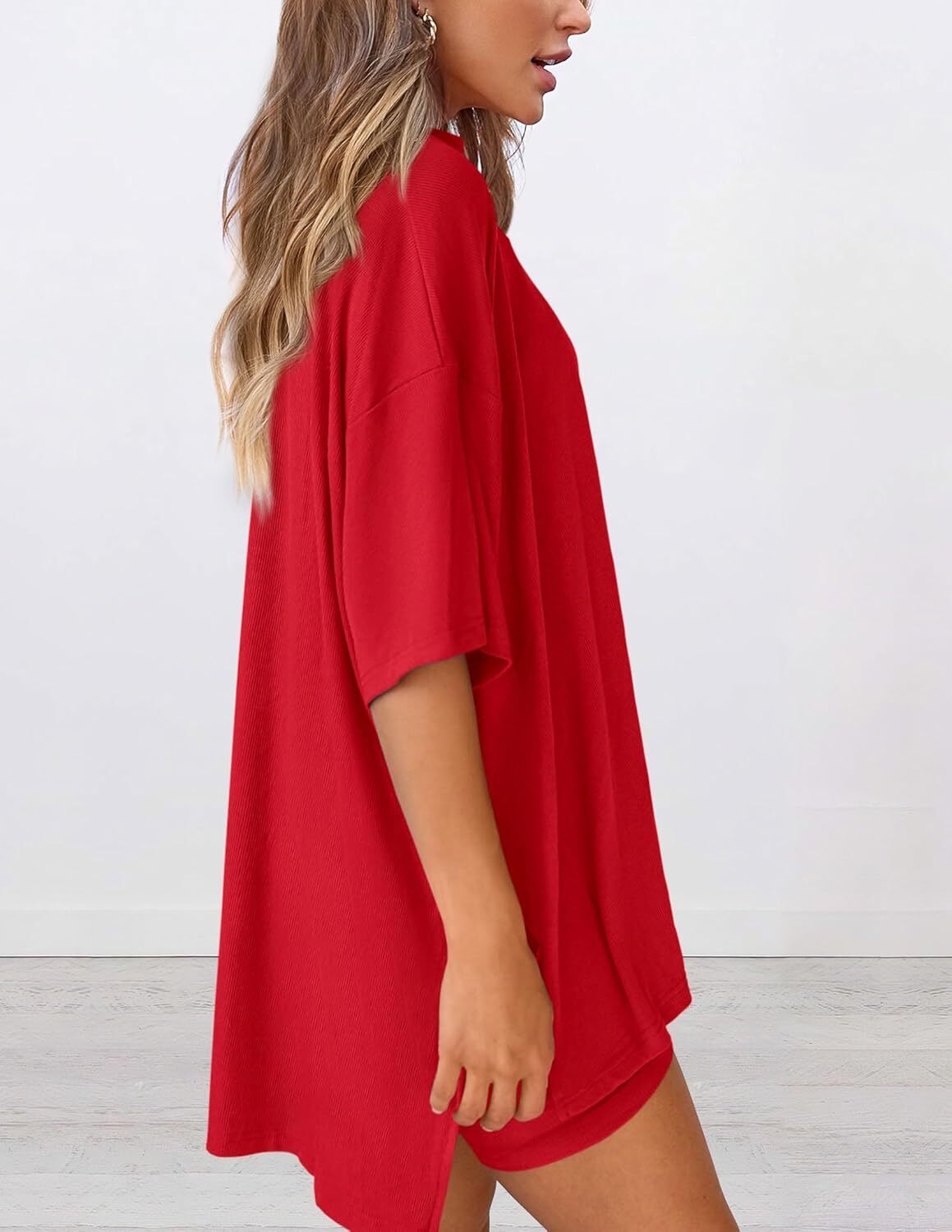 Special Sale🩷Women's Two Piece Lounge Set Casual Oversized Shirts Biker Shorts Matching Airport Travel Outfit