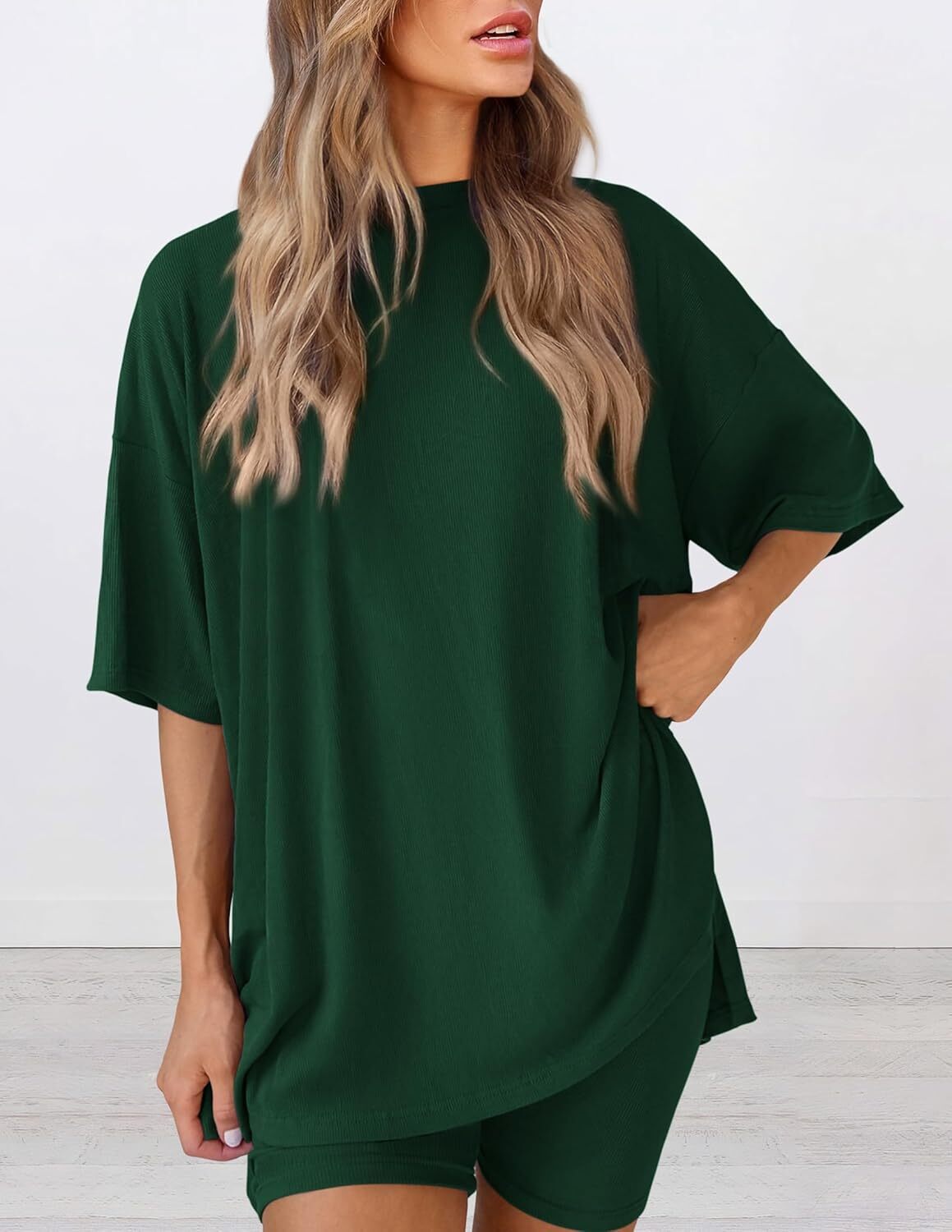 Special Sale🩷Women's Two Piece Lounge Set Casual Oversized Shirts Biker Shorts Matching Airport Travel Outfit