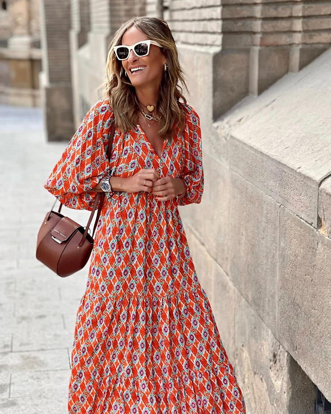 🌈Summer Hot - 💝Bohemian style V-neck puff sleeve floral maxi dress