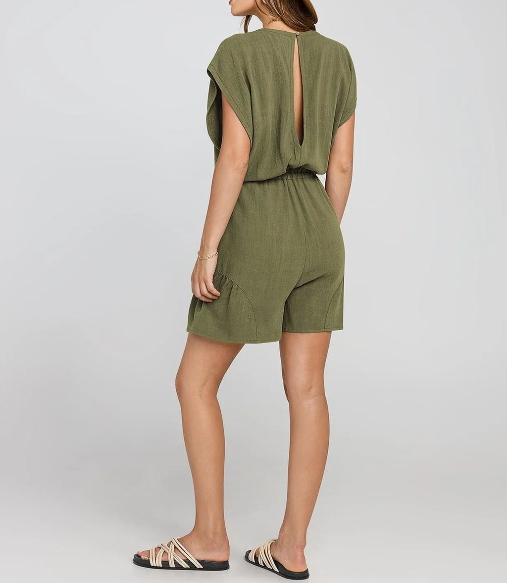 ??New ??Women's Summer Casual Linen Romper with Drawstring??