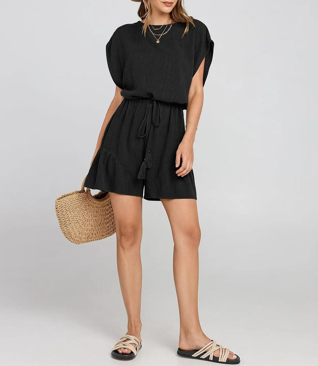 ??New ??Women's Summer Casual Linen Romper with Drawstring??