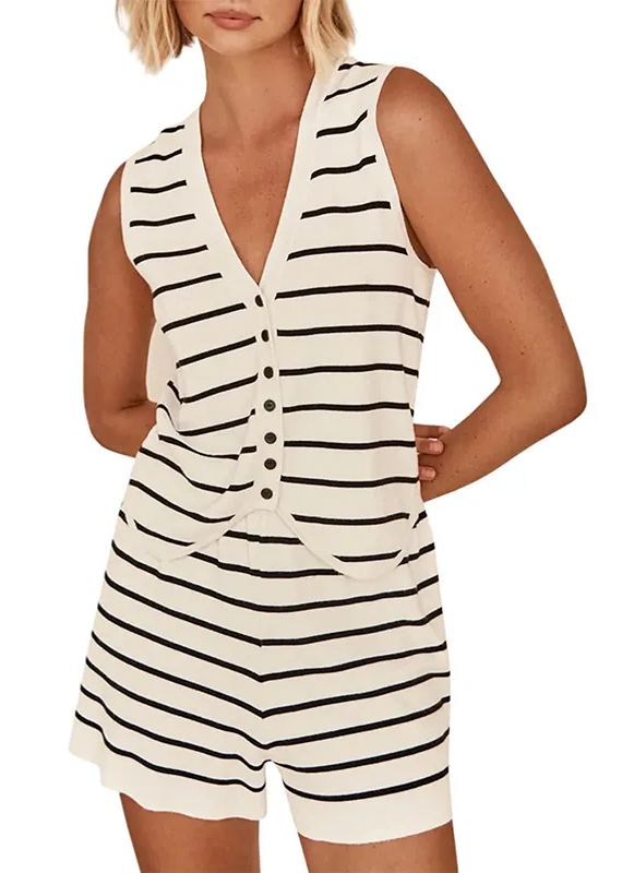 Women  Sleeveless Button Vest Top and Shorts Pajama Set