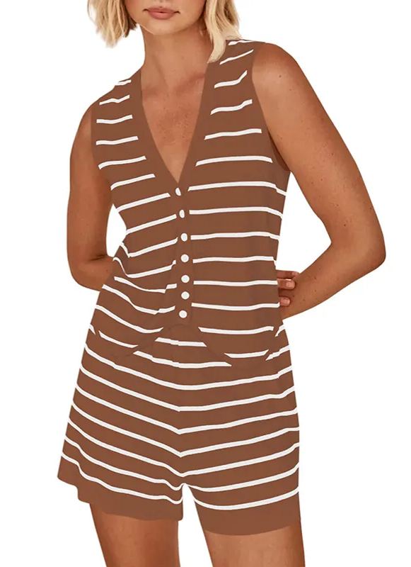 Women  Sleeveless Button Vest Top and Shorts Pajama Set